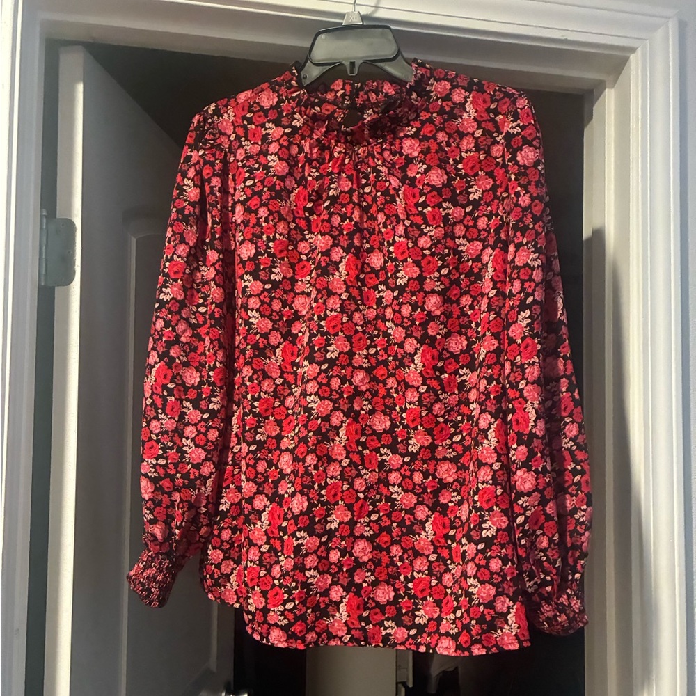 SHEIN Black and Red Floral Blouse size XL